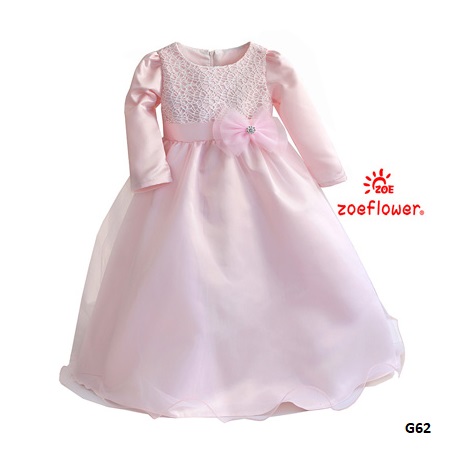 gaun pesta pink anak lengan panjang